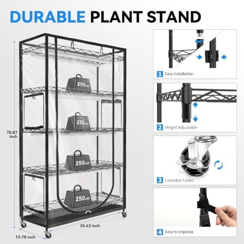 JESLED Indoor Greenhouse with Grow Light, 35.4x13.8x70IN - Image 2