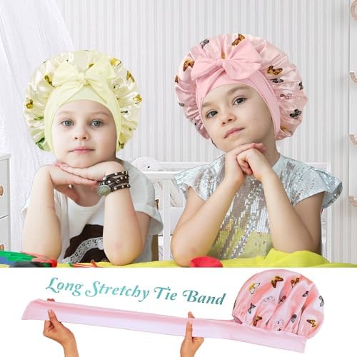 Silk Bonnet for Kids, Satin Hair Bonnet for Sleeping with Tie Band - Image 6