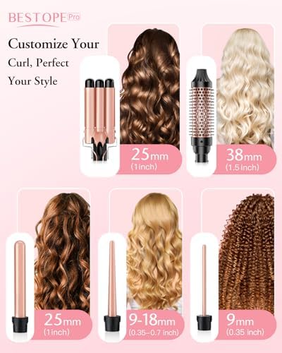 BESTOPE PRO 5 in 1 Curling Iron, Curling Wand Set with Negative Ion Thermal Brush and 4 Interchangeable Ceramic Curling Irons (0.35“-1.5”), Fast Heating Crimper Hair Tool in All Hair Type, Women Gifts - Image 2