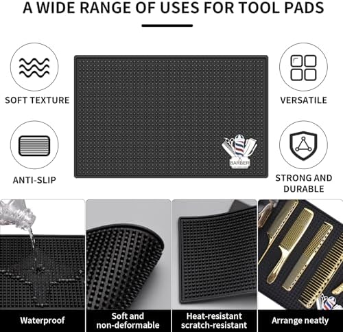Barber Mat for Clippers Non-Slip Thickened Silicone Non-Slip Mat | Barber Shop Home Counter Workstation Organizer Mat for Scissors, Trimmers, Clippers, Hair Cards, Combs, Razors, etc (13.5*9.5 Inch) - Image 3