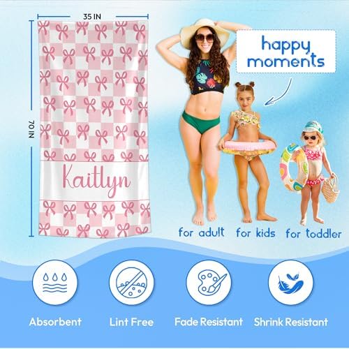 JML Personalized Beach Towel with Name, Custom Beach Towel with Text, Customized Bow Microfiber Pool Towel, Quick Dry & Absorbent Swim Towel for Adult,Anniversary, Birthday, Summer Holiday,Vacation - Image 3