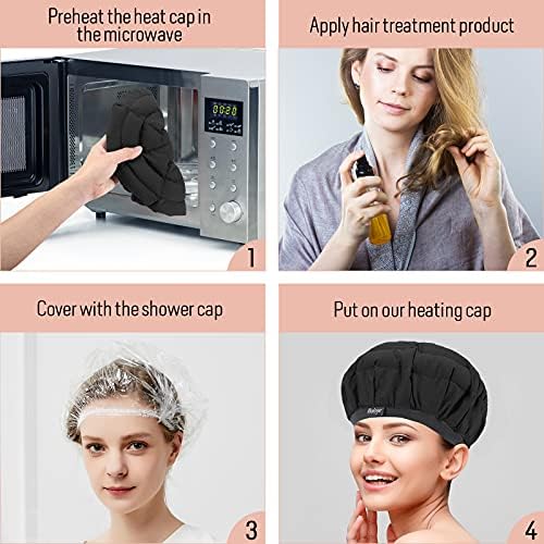 Flaxseed Deep Conditioning Heat Cap - Boloye Cordless 100% Safe Microwave Hot Cap for Natural Curly Textured Hair Care, Drying, Styling, Curling, Universal size (10 PCS One-time shower cap) (Black) - Image 3