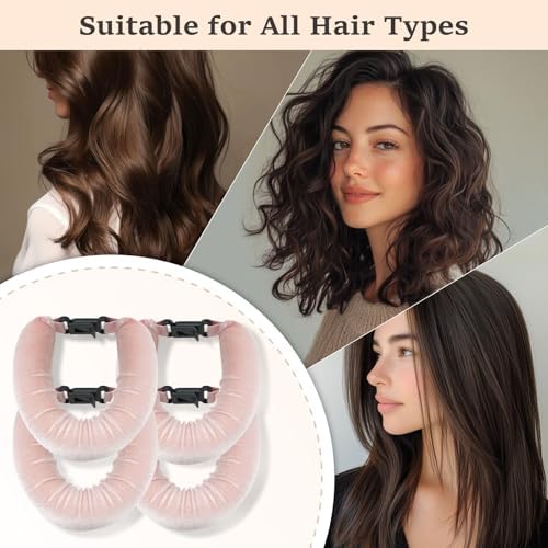 Heatless Hair Curler Set – 4PCS Velvet Overnight Blowout Rods for Heatless Curls, Jumbo Flexible Curling Rods to Sleep In, No Heat Curling Tools for Natural Waves and Curls Pink - Image 4