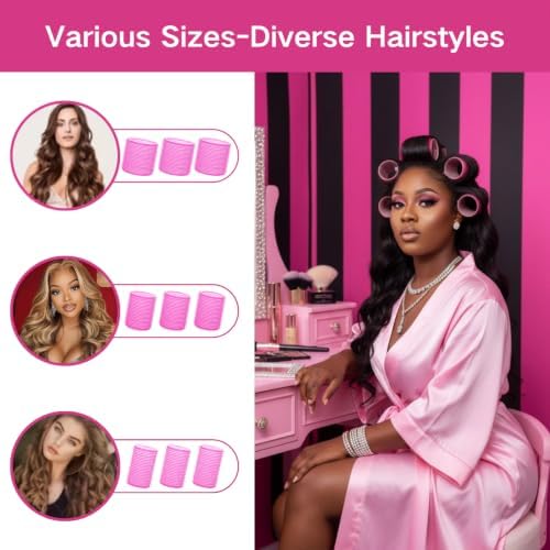 Heatless Self Grip Hair Rollers Set No Heat Hair Curlers with Metal Clips - Image 4