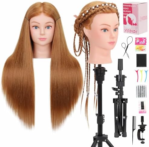 28" 80% Human Hair Mannequin Head, Tripod & Tools Cosmetology Practice Set by YODIDI