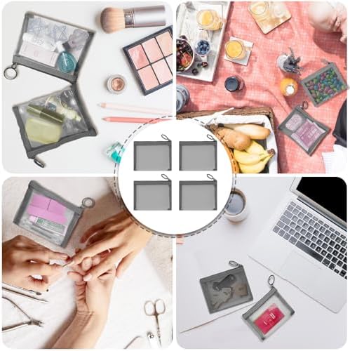 Mini Mesh Pouches (4 Pack), Small Mesh Bags with Zipper Nylon Makeup Pouches Bag Cosmetic Pouch Travel Purse Organizer Insert Diaper Inside Bag Organizers Home Organizing Size See Through Cute Gray - Image 7