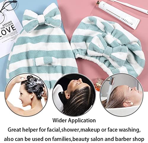 Large Microfiber Hair Towel Cap,Rapid Drying Towel For Hair,Ultra Soft Super Absorbent Hair Drying Towel Turban,Cute Green&Pink Bow Hair Towel Wrap,Hair Drying Towels For Women Fast Dry(2pack) - Image 4