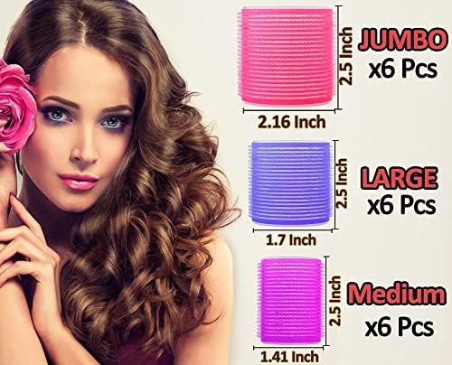 Jumbo Hair Rollers Sets,18 Pcs Self Grip Salon Hair Dressing Curlers, Jumbo Large Rollers for Long Short Hair, DIY Curly Hairstyle for Women, Colors May Vary (6XLarge+6XMedium+6XSmall) - Image 6