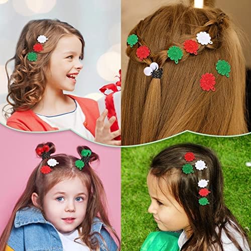 72 Pcs Hair Accessories Set - Self Hinged Barrettes, Hair Balls, Bow Flowers, Plastic Clips for Girls, Baby, Toddler (Red, Green, White) - Image 4