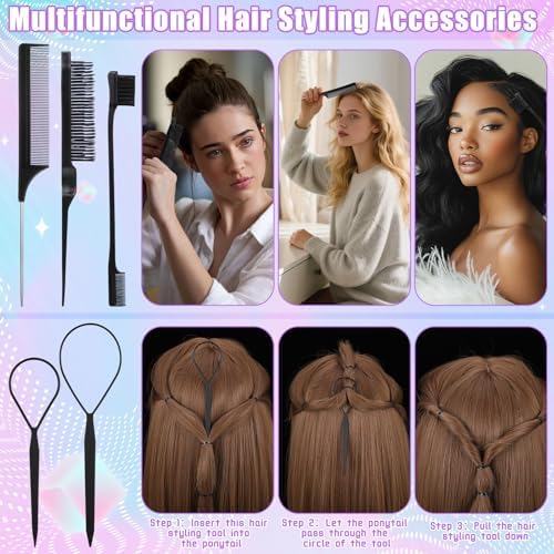 7Pcs Hair Finishing Stick Set with 1Pcs Slick Back Brush,1Pcs Fly Away Stick for Hair,50PCS Bobby Pins,400Pcs Elastic Rubber Bands - Image 6