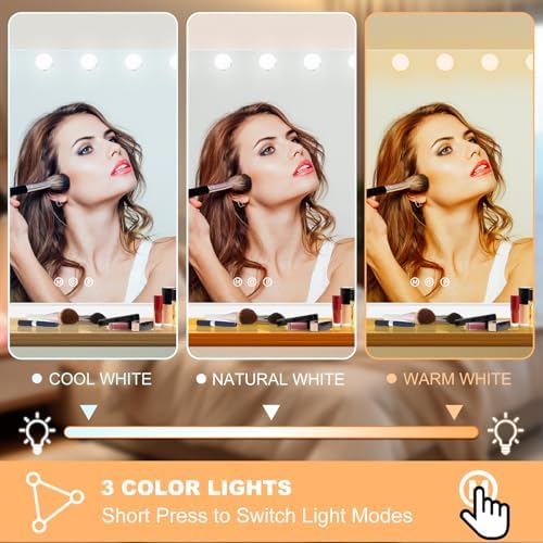Moonee Vanity Mirror with Lights, Hollywood Lighted Makeup Mirror with 18 Dimmable Bulbs and 10X Magnification, 3 Colors Modes, Light Up Mirror, Gifts for Women, Girls,Dorm Room Essentials（32" x 24"） - Image 3