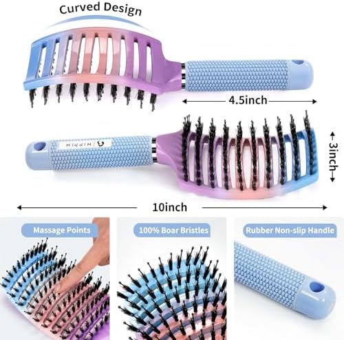 HIPPIH Boar Bristle Hair Brush Set of 2, Detangling Smoothing for Wet & Dry - Image 2