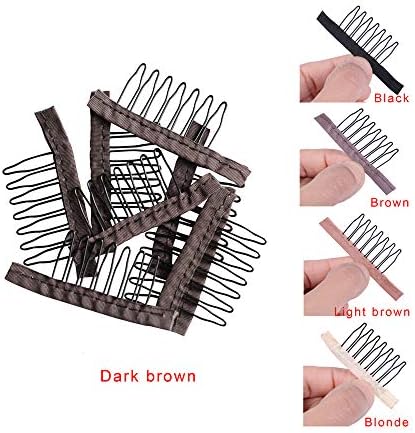 YANTAISIYU 24 Pcs/Lot Wig Combs for Making Wig Caps 7-teeth Steel Clips with Cloth Wig Combs for Hairpiece Caps (Dark Brown) - Image 2