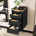 OmySalon Salon Station, Wall Mount Salon Stations for Hair Stylist, Barber Cabinet with Glass Top, Drawers & Dryer Holder, Storage Furniture for Barbershop, Beauty SPA, Black by OmySalon
