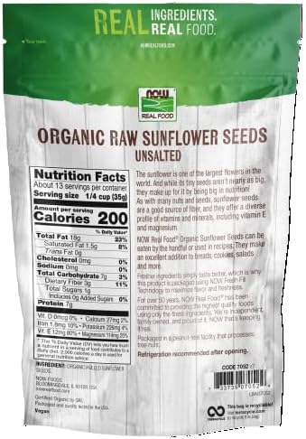 NOW Foods, Certified Organic Sunflower Seeds, Raw and Unsalted, Source of Fiber and Vitamin E, Hulled for Great Taste, Certified Non-GMO, 16-Ounce (Packaging May Vary) (Pack of 2) - Image 2