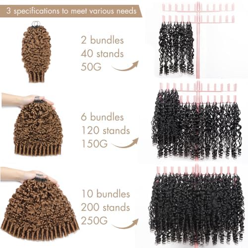 Burmese Curly Crochet Human Hair 20 Inch 50G 40 Strands Knotless Pre-Separated Feather Crochet Hair for Black Women Invisible Lighetweight Human Hair Extensions 30# Auburn Ginger - Image 2