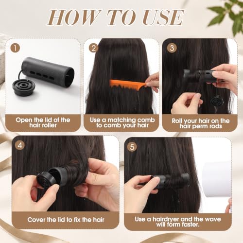 WILLBOND 24 Pcs Large Perm Rods Plastic Hair Rollers, Black, Medium - Image 3