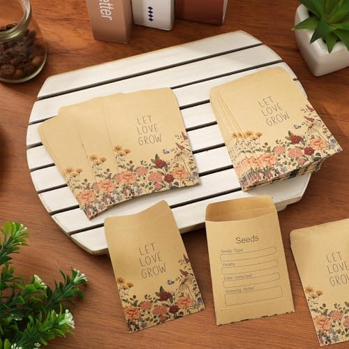 FYSUIMU 200Pcs Wildflower Seed Packets Let Love Grow Self-Adhesive Kraft Envelopes Rustic Floral Seed Storage Pockets for Garden Office Party Favors Supplies, 3.15 x 2.4 Inch - Image 5