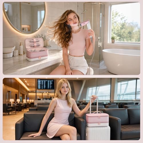 Travel Hair Dryer Case for Shark Glam, Portable Hair Tools Bag for Shark FlexFusion, Double-Layer Carrying Case for FlexStyle Blow Dryer, Silki Straightener & Glossi Attachments Holder(Pink) - Image 4