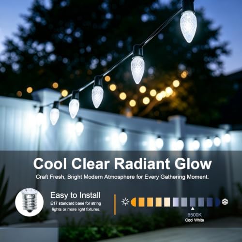 C9 LED Christmas Lights Outdoor Replacement Bulbs Cool White 6500K 100 Pack - Image 5