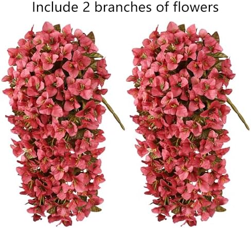 Bougainvillea Artificial Flowers for Outdoors Fake Plants Fall Autumn Decor, 2 pcs Faux Long Trailing Vines UV Resistant Look Real Red Silk Flowers for Outside Planter Front Door Porch Urn Yard Patio - Image 5