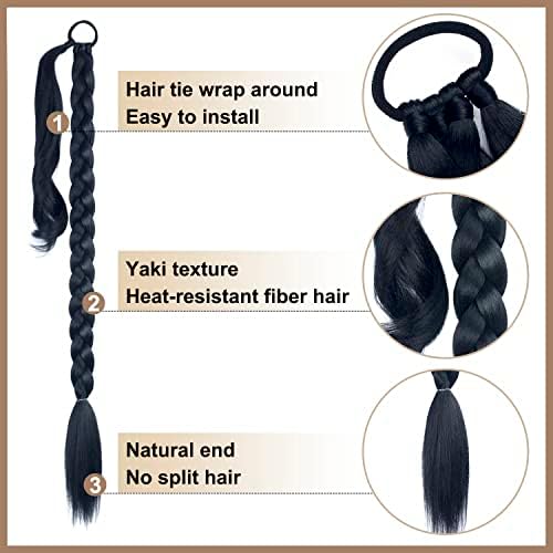 LyoRuSi 2 Pack 34'' Black Long DIY Braided Ponytail Extension with Hair Tie - Image 3