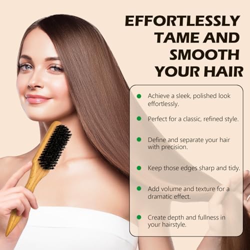 Slick Back Hair Brush Set Teasing Boar Bristle Brush, Hair Wax Stick, Edge Brushes, Rat Tail Comb, Teasing Comb, Wooden Slickback Hairbrush Accessories, Smoothing Combs for Women & Kids (5PCS) - Image 5