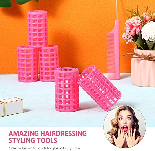 Syhood 12 Pcs 1.4 in Jumbo Plastic Hair Rollers Curlers for Women, Pink - Image 5