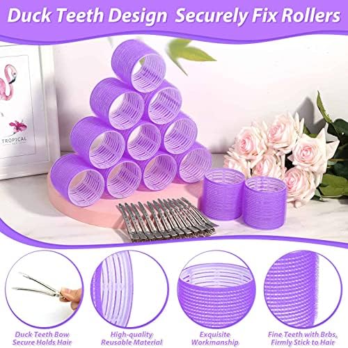 Jumbo Hair Curlers Rollers, 12Pcs Hair Roller Curlers Self Grip Holding Rollers with12 Stainless Steel Duckbill Clips for Long Hair Volume (Purple) - Image 6