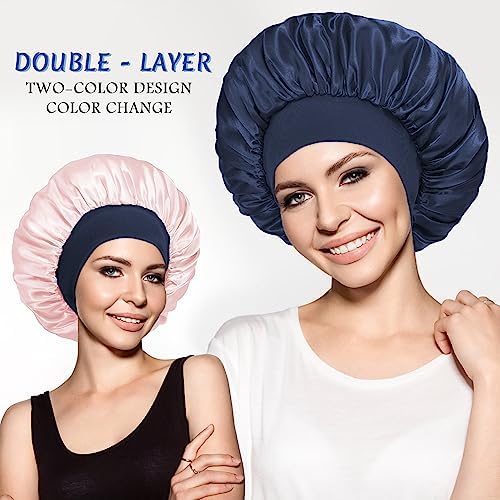 2pcs Satin Silk Hair Bonnet for Sleeping, Sleep Bonnets for Women - Image 3