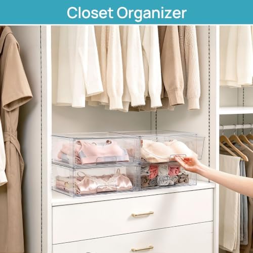 Vtopmart 2 Pack Large Clear Stackable Plastic Storage Drawers for Closet - Image 4
