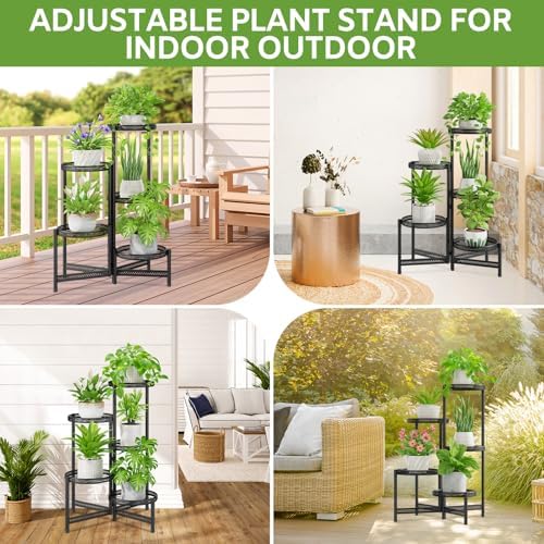 5 Tier Large Plant Stand Indoor Outdoor, 10 In Tray, Iron Black - Image 6