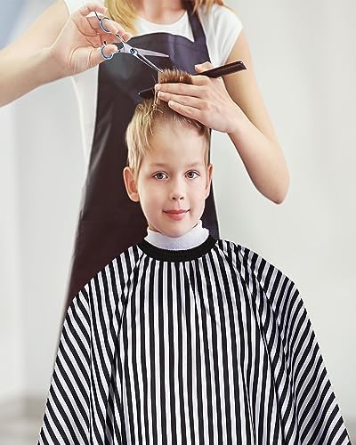 Professional Hair Cutting Cape with Neck Duster Brush, Large Size Salon Barber Cape for Men, Women and Kids(White with Black Stripes) - Image 6