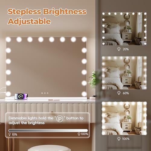 ZL ZELing Vanity Mirror Makeup Mirror with Lights,31.49" x 23.62"Large Tabletop Light up Mirror with 18Bulbs,10X Magnification,USB Charging Port,3 Color Touch Control Dimmable Lights. - Image 2