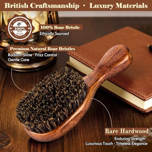 Small 100% Boar Bristle Hair Brush British Craftsmanship Handmade - Image 3