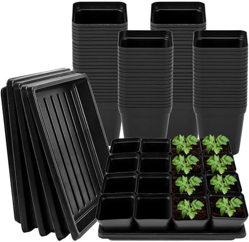 2.6in 100 Pcs Square Nursery Pots with 5 Pcs Plastic Seed Starting Trays by NNG