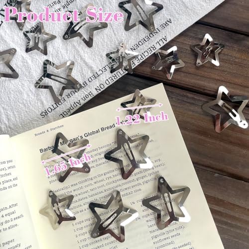 100 PCS Stars Hair Clips,50PCS 1.22"Clip and 50 PCS 1.65"Clips Snap Star Hair Accessories Non Slip Star Clips for Girls Women Y2K Accessories Silver Metal Hair Clips - Image 2
