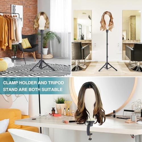 Wig Stand with Head 50 Inches, Wig Head Stand with 22 Inches Mannequin Head, Height Adjustable Metal Tripod Wig Stand, Manikin Head Set for Wigs Display Making Hair Weave and Styling - Image 7