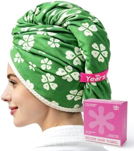 Years calm XL Microfiber Hair Towel Wrap for Women，Green Leaves by Yearscalm