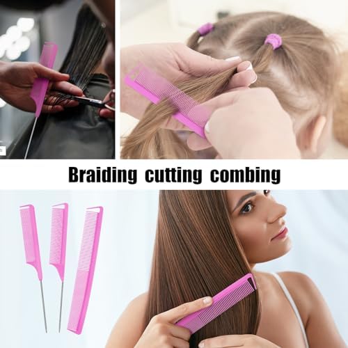 Patelai 12 Pcs Parting Combs Set Rat Tail Combs for Braiding, Pink - Image 5