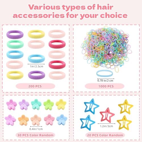 1256 pcs Hair Accessories for Girls Ponytail Holders Toddler Hair Ties with 30 pcs Mini Hair Clips 20 pcs Star Hair Clips - Image 2