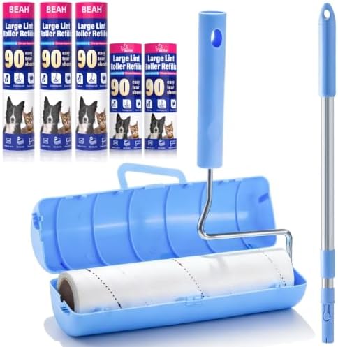 Lint Roller for Pet Hair Extra Sticky,10 Years Lifespan,9.45''/6.3" Pet Hair Removal Tool Roller for Pet Dog Cat Hair(1 Roller+3 Long Rolls 2 Short Rolls) by BEAH