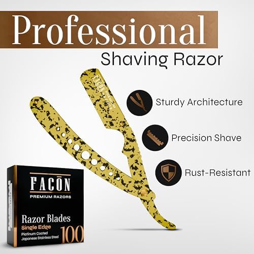 Facón Straight Razors for Men - Professional Barber Straight Edge Razor Kit with 100 Blades, Classic Stainless Steel Barbero Shaver for a Smooth & Precise Shave, Premium Barber Razor for Men's Shaving - Image 2