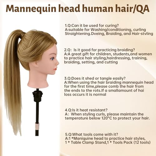 Mannequin Head with 80% Human Hair 26''Cosmetology Styling Training Head - Image 7