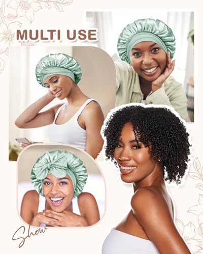 BONNET QUEEN Small Double Layer Silk Bonnet for Sleeping for Women Satin Bonnet Night Cap for Short Thin Hair with Tie Band,Sage Green - Image 6