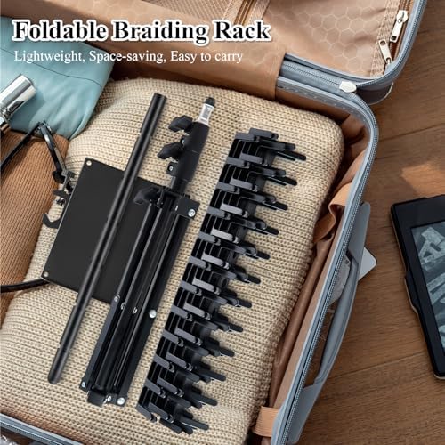 OLMRJKD Braiding Rack with Tray, 144 Pegs Height Adjustable, 2-side Hair Extension Holder, Hair Stand with Stylist Tools for Salon/Home/Travel (Black) - Image 5