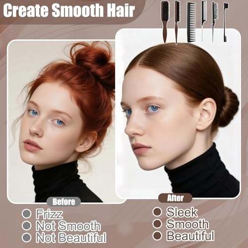 6 Pcs Boar Bristle Slick Back Hair Brush with Edge Brush Rat Tail Comb and Wide Tooth Comb, Hair Styling Comb for Men Women - Image 7