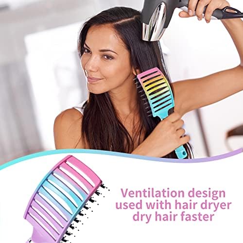 2 Pack Detangling Brush Getting Knots Out without Pain Adds Shine and Makes Hair Smooth,Detangler Boar Bristle Hair Brush for Adult & Kids Wet or Dry Hair(Green&Pink) - Image 4
