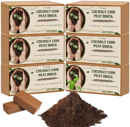 Legigo 6 Pack Coco Coir Bricks for Plants- 100% Organic Coconut Coir Soil by Legigo