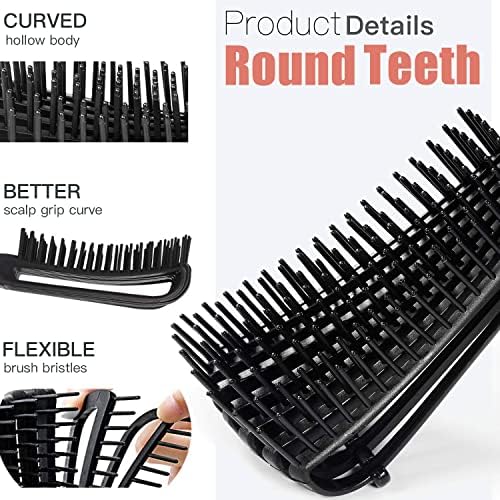 5 Pcs Detangling Brush Set Cushion Nylon Bristle Shampoo Brush Dual Edge Teasing Comb (Black-1) - Image 3
